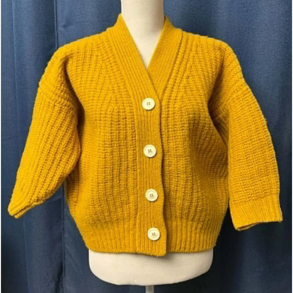 babaa Cardigan No. 19 Mini in the shade Ochre 100% Eco Wool OS One Size Gold Hue